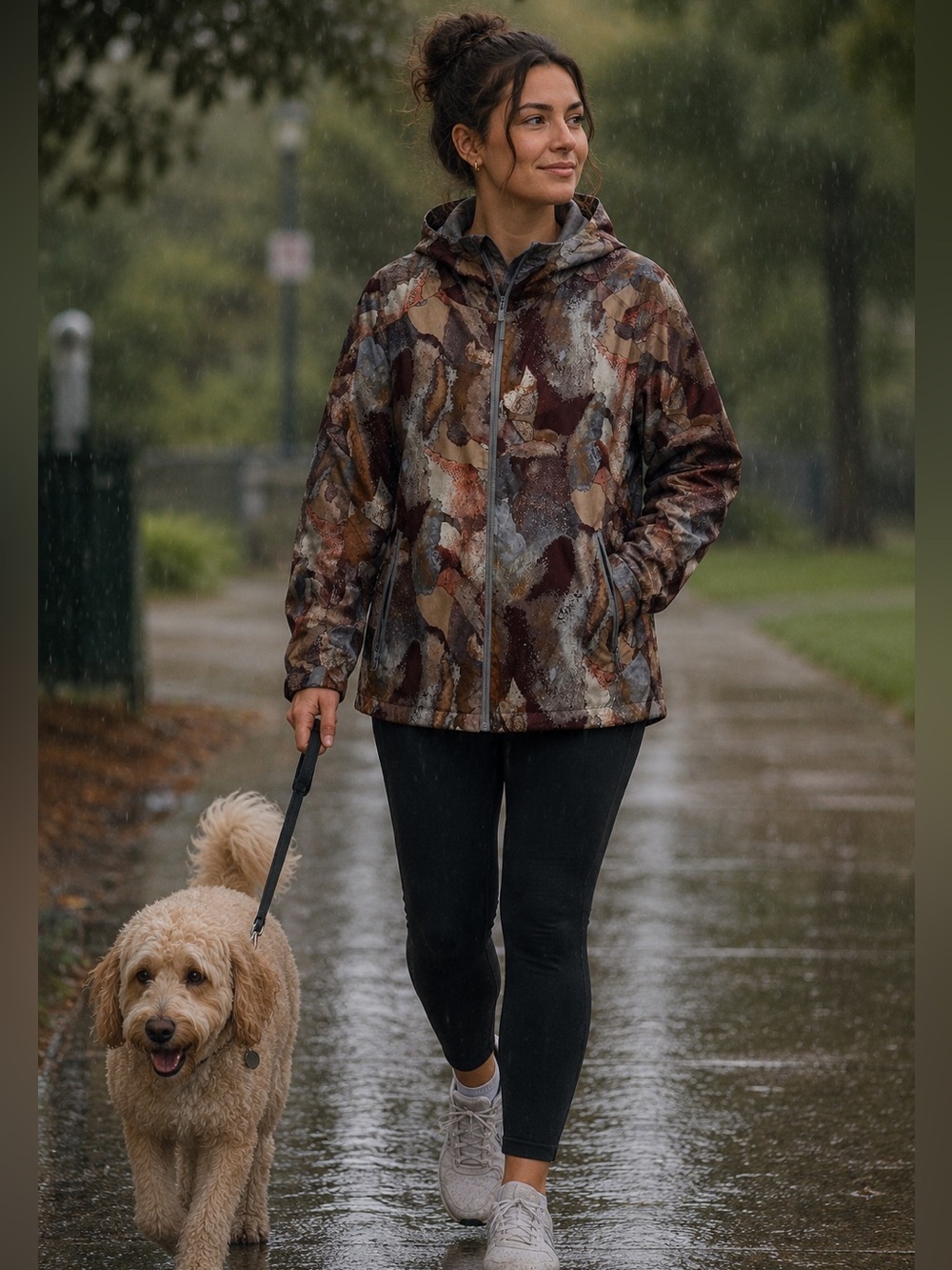 Marbled colored full zip rain jacket in a size Large. - Picture 1 of 5